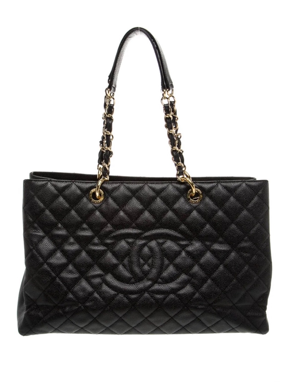 CHANEL XL Grand Shopping Tote (GST) - Black Quilted with Gold Chain Straps